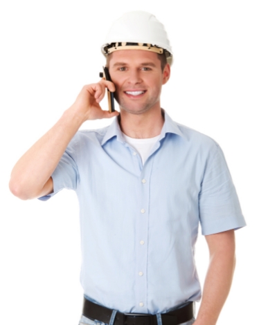 construction worker on phone